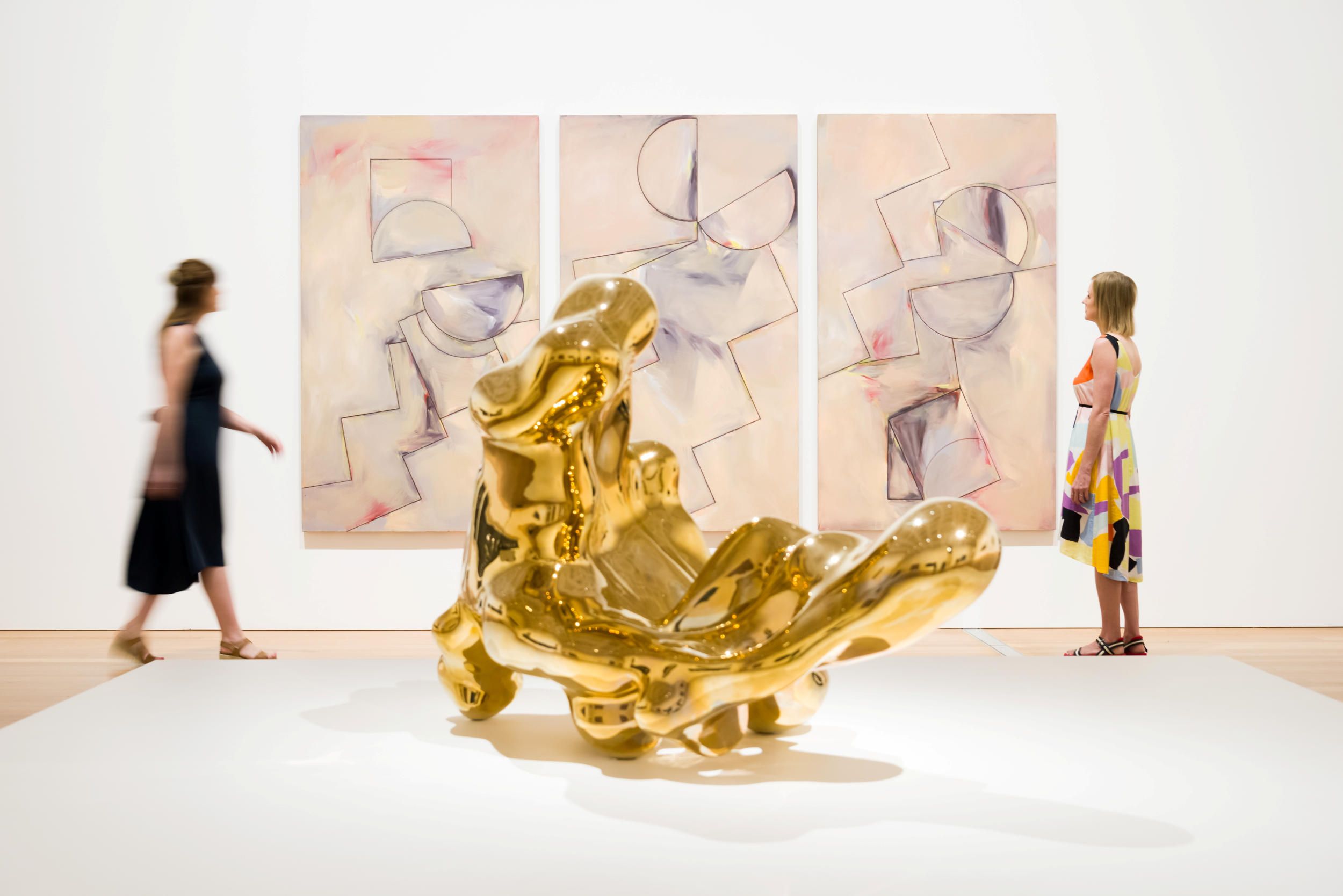 Foreground: Lindy Lee / Unnameable 2017 / Purchased 2020 with funds from the QAGOMA Foundation and Cathryn Mittelheuser AM / Collection: QAGOMA / © Lindy Lee

Background: Janet Dawson / The moon and Pepper's ghost 1979 (installation view) / Gift of Clinton Tweedie as a tribute to his parents Heather and Arthur Tweedie through the QAGOMA Foundation 2023. Donated through the Australian Government's Cultural Gifts Program / Collection: QAGOMA / © Janet Dawson/Copyright Agency