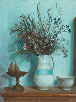 Margaret Olley, Australia 1923-2011 / Hawkesbury wildflowers and pears c.1973 / Oil on board / 101.5 x 76cm / Purchased with the assistance of the Members Acquisition Fund 2011 / Collection: National Gallery of Australia, Canberra / © Estate of Margaret Olley