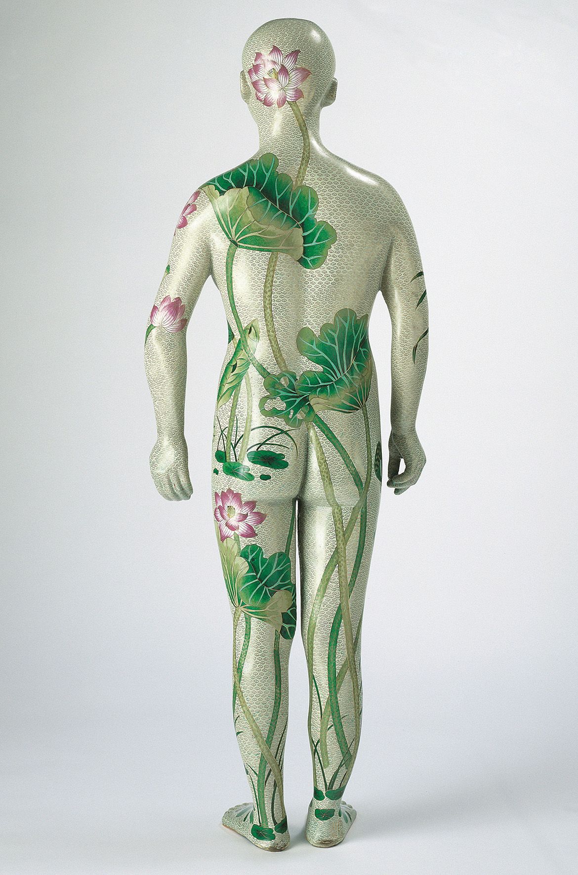 Ah Xian, China/Australia b.1960 / Human human – lotus, cloisonné figure 1 2000-01 / Hand-beaten copper, finely enamelled in the cloisonné technique / 158 x 55.5 x 32cm / Purchased 2002. The Queensland Government’s Gallery of Modern Art Acquisitions Fund / Collection: Queensland Art Gallery | Gallery of Modern Art / © Ah Xian