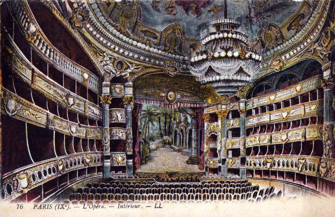 PARIS (IX) L’Opera Interior LL / Postcard interior of Palais Garnier, Paris Opera 1909 / Courtesy: Public domain