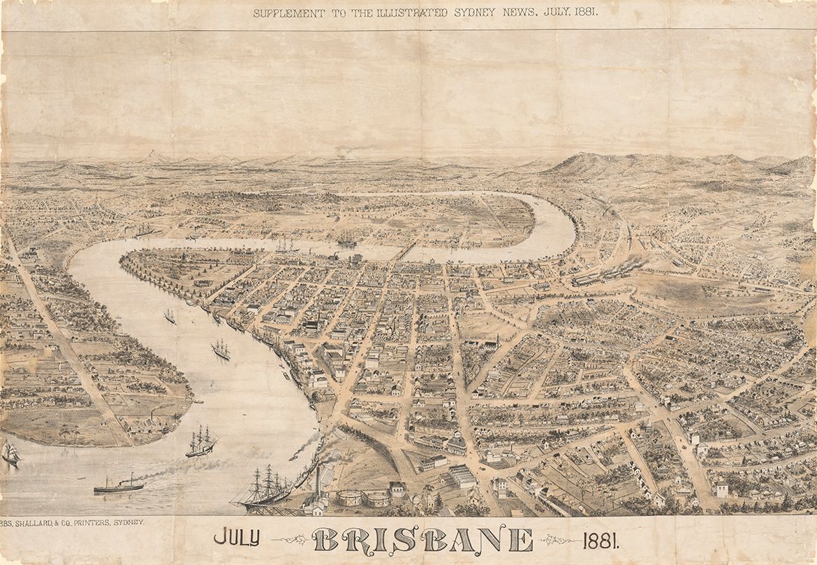 Shallard Gibbs & Co / Pictorial map of Brisbane, 1881 / 997423324702061 / Courtesy: John Oxley Library, State Library of Queensland, Brisbane