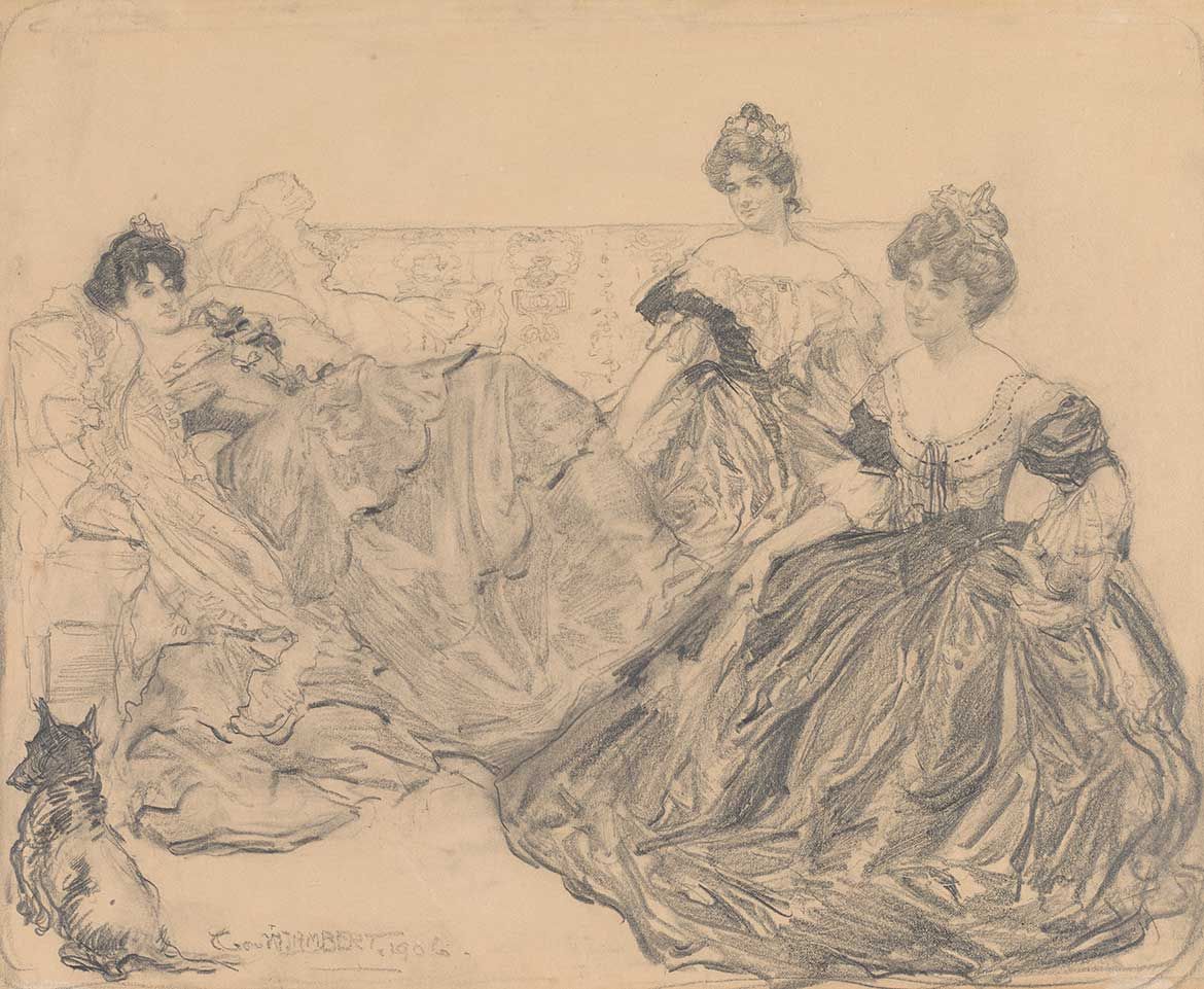 George W Lambert, Australia/England 1873-1930 / The three sisters 1906 / Pencil
on cream wove paper / 34.6 x 42.6cm (comp.) / Purchased 1962 / Collection: Queensland Art Gallery | Gallery of Modern Art