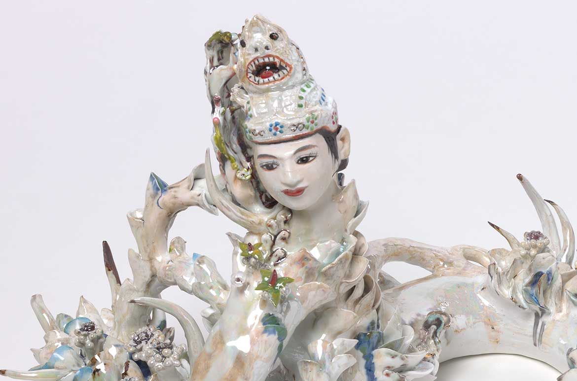 Soe Yu Nwe, Myanmar b.1989 / Naga Maedaw serpent 2018 / Glazed porcelain, china paint, gold and mother of pearl lustre / Five parts: 133 x 48 x 37cm / Purchased 2018. QAGOMA Foundation / Collection: Queensland Art Gallery | Gallery of Modern Art / © Soe Yu Nwe