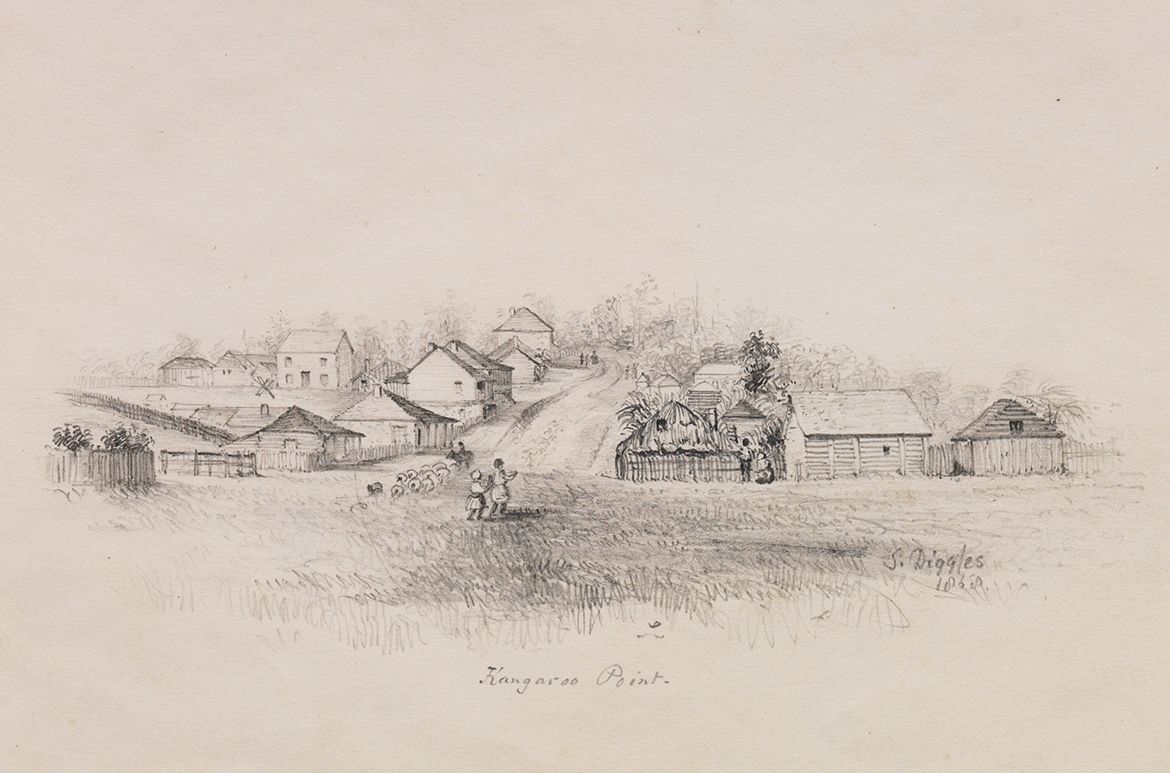 Silvester Diggles, England/Australia 1817–80 / Kangaroo Point 1858 / Pencil / 21.6 x 26.7cm / Acquired before 1959 / Collection: Queensland Art Gallery | Gallery of Modern Art