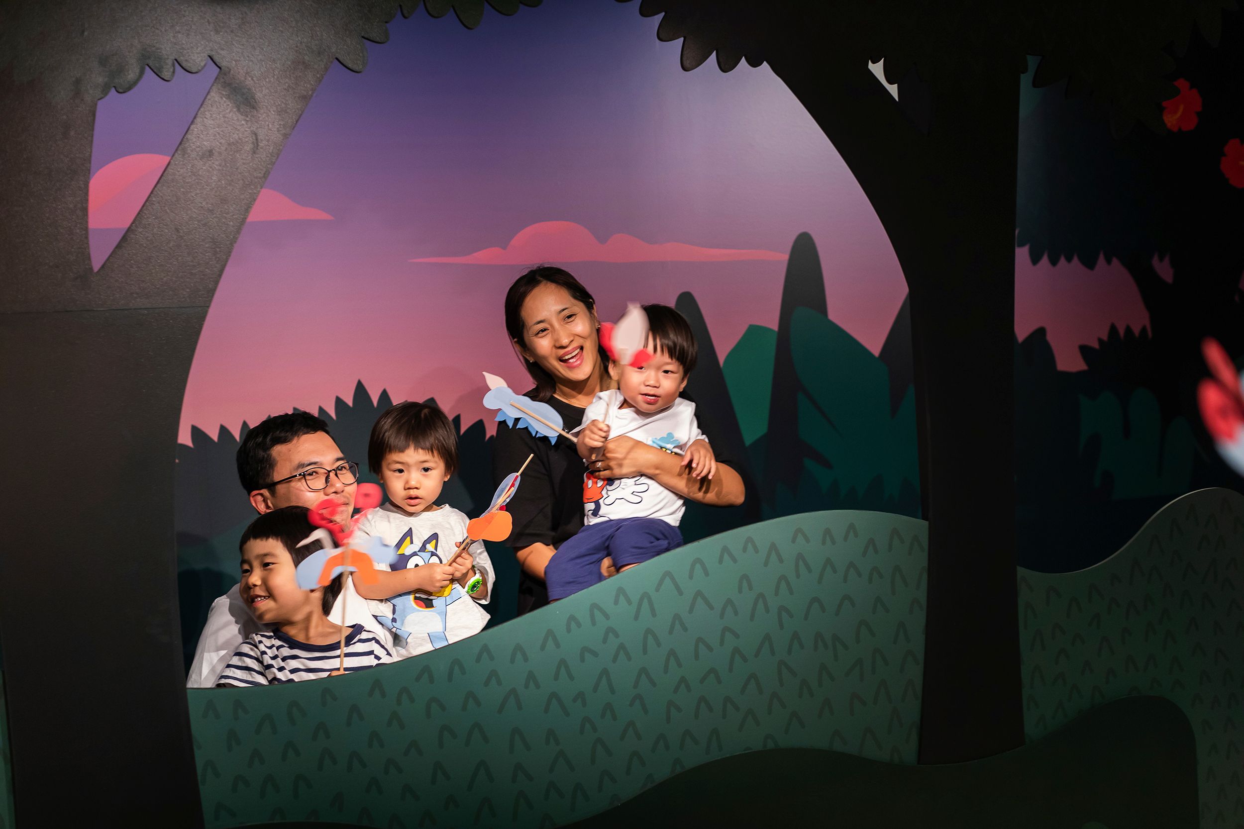 A family enjoying their visit to the Gallery of Modern Art’s Children’s Art Centre during APT10 Kids / Photograph: K Bennett © QAGOMA