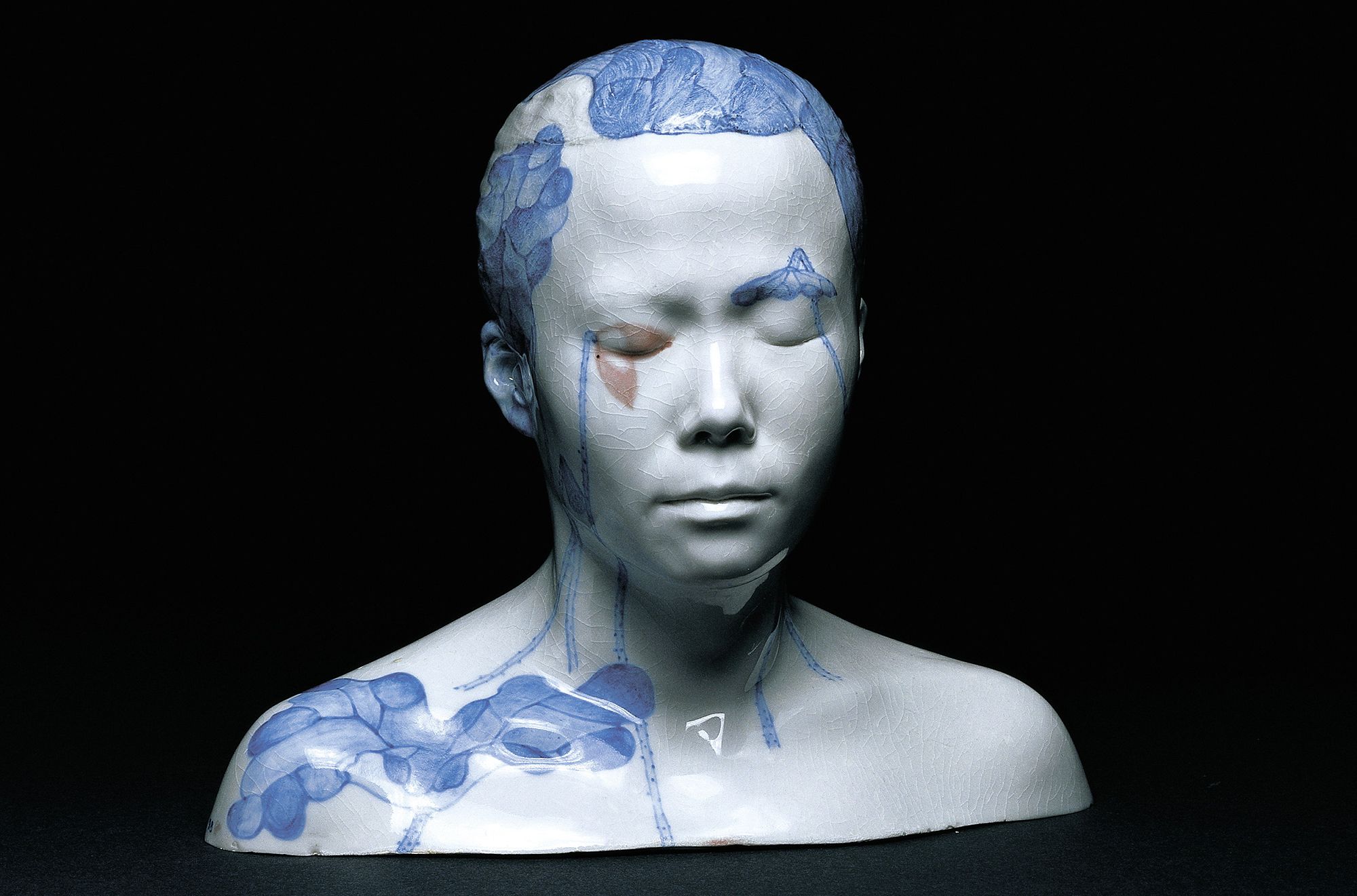 Ah Xian, China/Australia b.1960 / China China - Bust no.4 1998 / Porcelain, cast from figure, with handpainted cobalt underglaze, reduction fired red copper glaze and clear glaze / 32 x 36 x 19cm / The Kenneth and Yasuko Myer Collection of Contemporary Asian Art. Purchased 2000 with funds from The Myer Foundation, a project of the Sidney Myer Centenary Celebration 1899-1999, through the QAG Foundation / Collection: Queensland Art Gallery | Gallery of Modern Art / © Ah Xian