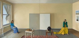 Brian Dunlop, Australia 1938-2009 / Room with a visitor 1979 / Oil on canvas / Four panels: 183 x 421cm (sight, overall) / Purchased 1980 / Collection: Queensland Art Gallery | Gallery of Modern Art / © QAGOMA