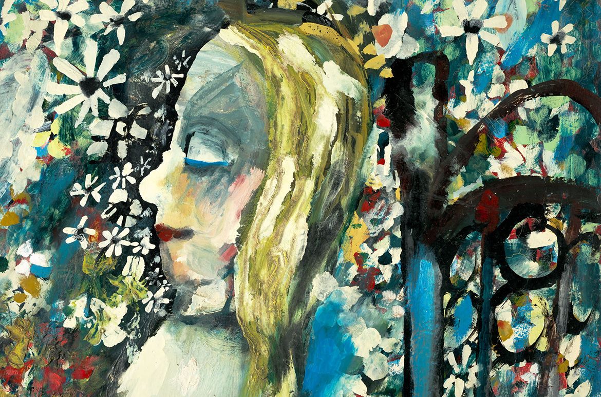 Charles Blackman, Australia 1928-2018 / The Blue Alice 1956-57 / Tempera, oil and household enamel on composition board / 122 x 122cm / Purchased 2000. The Queensland Government’s special Centenary Fund / Collection: Queensland Art Gallery | Gallery of Modern Art / © Charles Blackman/Copyright Agency