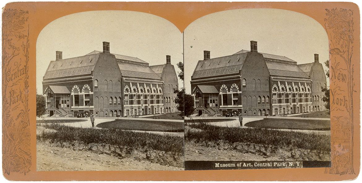 A stereograph of the original Metropolitan Museum of Art building, designed by Calvert Vaux and Jacob Wrey Mould, from the north-east, 1880 / © The Metropolitan Museum of Art, New York