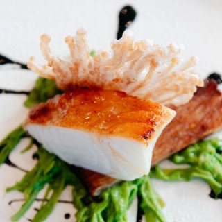 Sustainably sourced ‘Glacier 51’toothfish, leek, wasabi enoki / GOMA Restaurant / Photograph: Joe Ruckli © QAGOMA