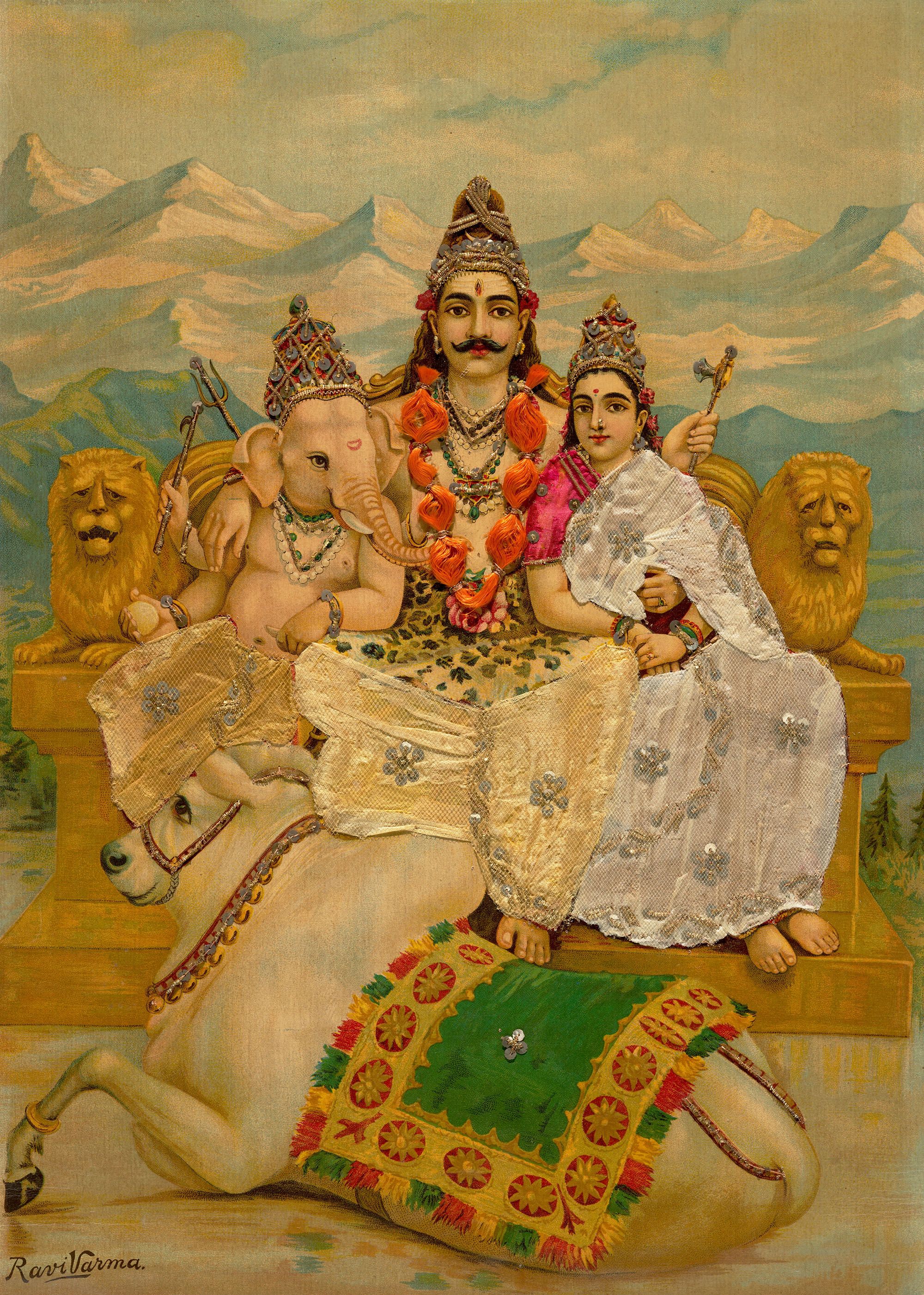 Raja Ravi Varma, India 1848–1906 / Ravi Varma Press / Shankar early 20th century / Oleograph with fabric and zardozi work / 50.8 x 35.5cm / Purchased 2025 with funds from the Henry and Amanda Bartlett Trust through the QAGOMA Foundation / Collection: Queensland Art Gallery | Gallery of Modern Art