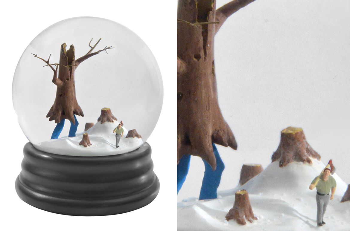Walter Martin, United States b.1953; Paloma Muñoz, Spain b.1965 / The Last Redwood (Traveler 322) 2016 / Snow globe / 19 x 15.2 x 15.2cm / Purchased 2023 with funds from Tim Fairfax AC through the QAGOMA Foundation / Collection: Queensland Art Gallery | Gallery of Modern Art / © Walter Martin and Paloma Muñoz / Image courtesy: The artists