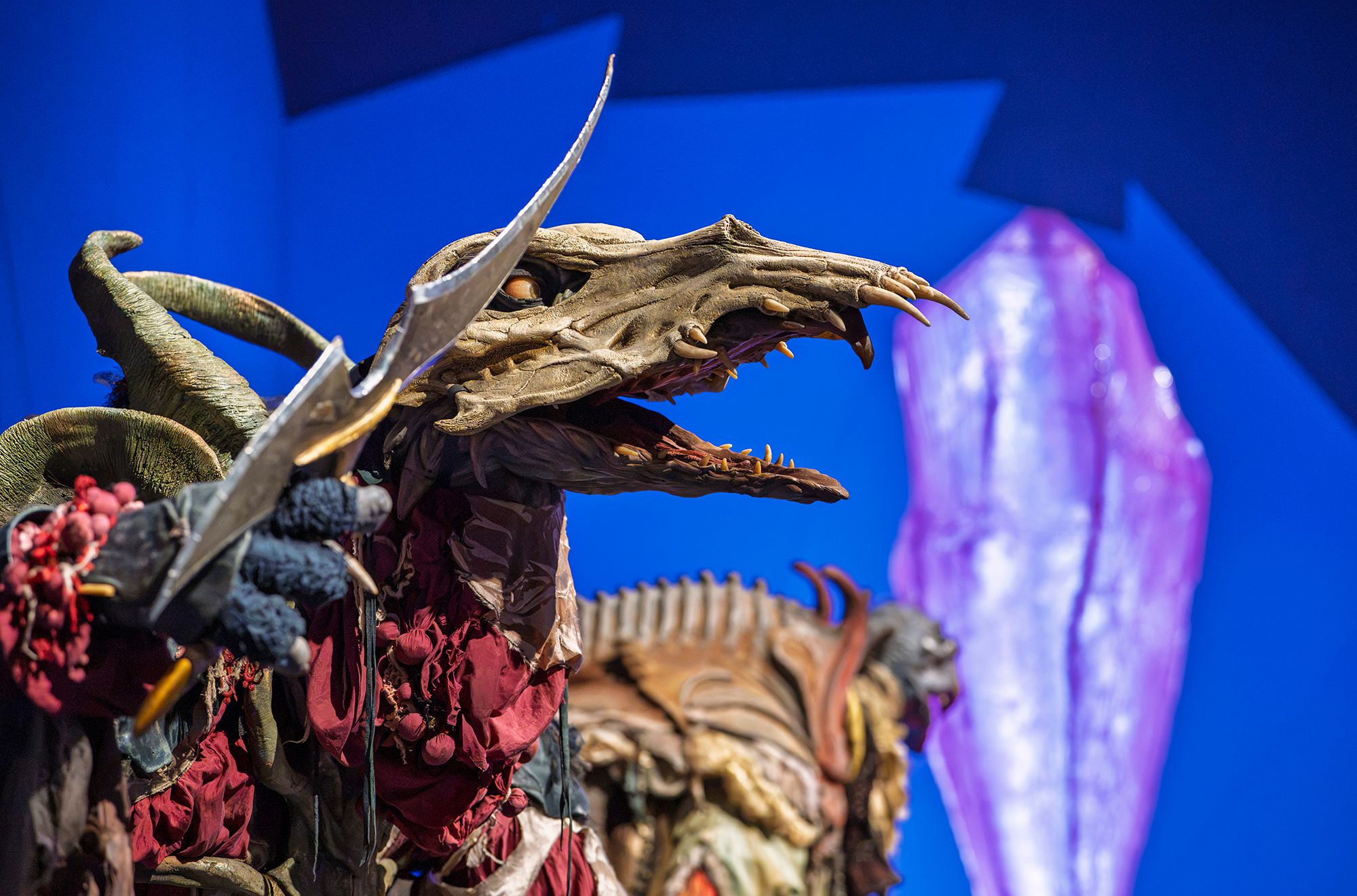 Installation view of 'Make, Believe, Magic: The Worlds of The Jim Henson Company', Gallery of Modern Art (GOMA), Brisbane, 2026, featuring ‘Skeksis’ puppet and ‘The Dark Crystal’ from The Dark Crystal: Age of Resistance 2019 / Collection: The Jim Henson Company and Courtesy of the Netflix Archive, Los Angeles / © The Jim Henson Company. All Rights Reserved / Photograph: Photograph: N Umek © QAGOMA