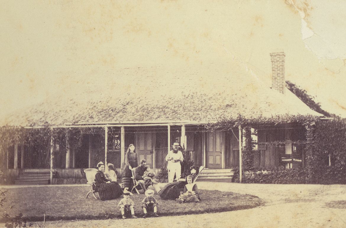 Archer family having tea on the lawn at Gracemere c.1872 / The Archer family settled by a small lake west of Rockhampton in 1855 which they named Gracemere / APO-027-0001-0022 / Courtesy: John Oxley Library, State Library of Queensland, Brisbane