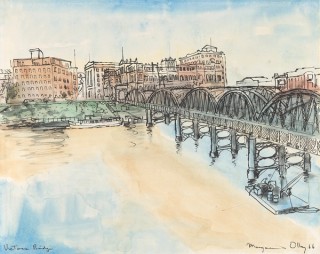 Margaret Olley / Victoria Bridge II 1966 / Pen and watercolour on paper / 38.5 x 49cm / Collection: Moreton Bay Regional Council / © Estate of Margaret Olley