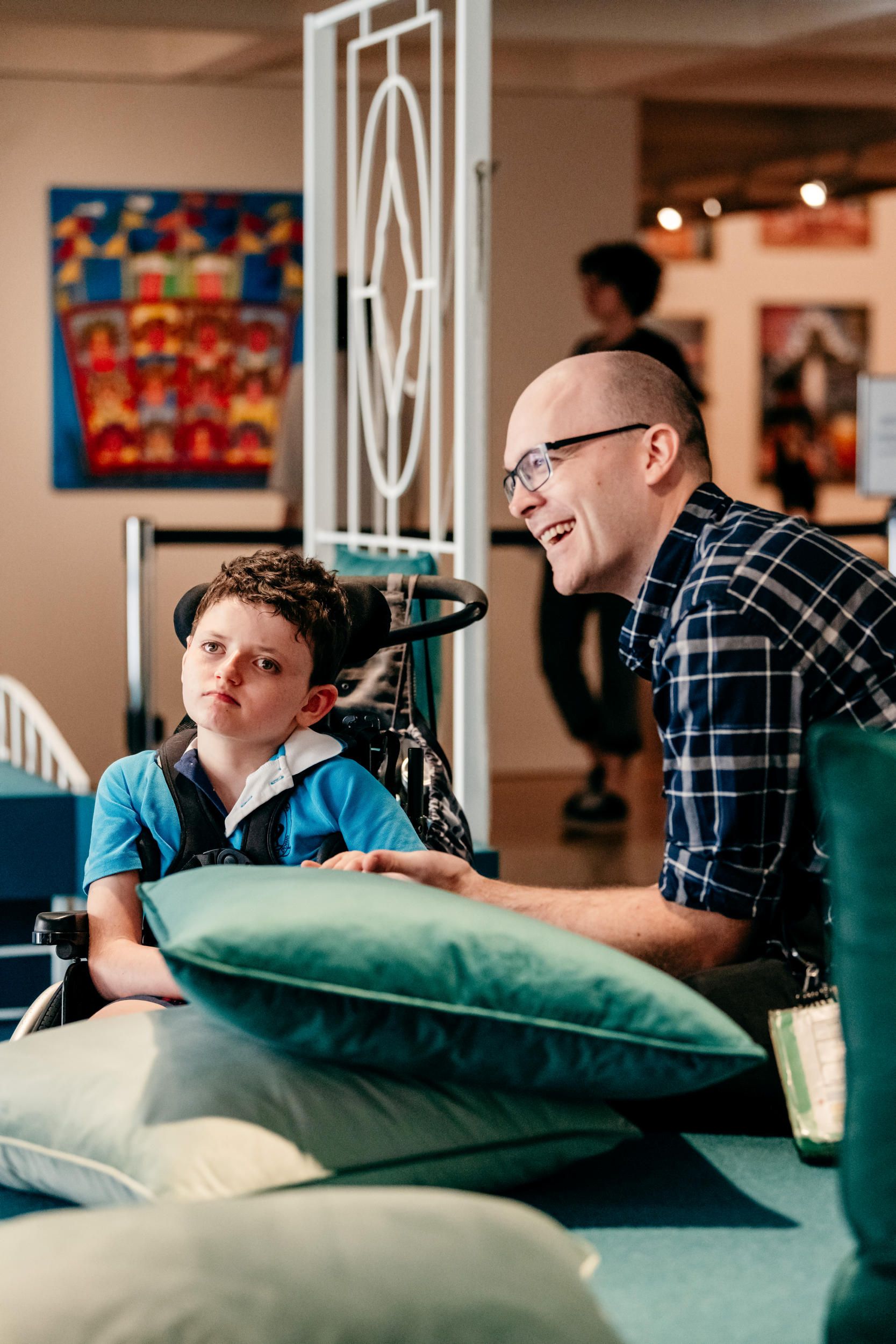 Visitors relaxing in Paula Dunlop’s Open Studio space / March 2023 / Queensland Art Gallery, Brisbane / Photography: J Ruckli, QAGOMA