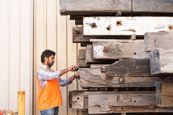 APT8 artist Asim Waqif visiting Kennedy’s Timbers with QAGOMA Exhibitions design staff