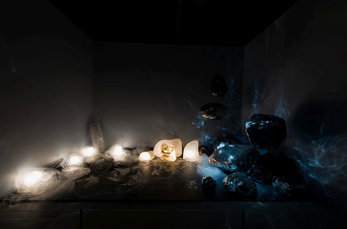 Ruby Swana, Amis people, Taiwan b.1959 / Dancer of light 2021 (detail) / Aluminium foil, cellophane, hot glue, epoxy resin, clay/ Commissioned for APT10 / © Ruby Swana / Image courtesy: The artist and Taiwan Indigenous Peoples Cultural Development Centre / Photograph: Natasha Harth © QAGOMA