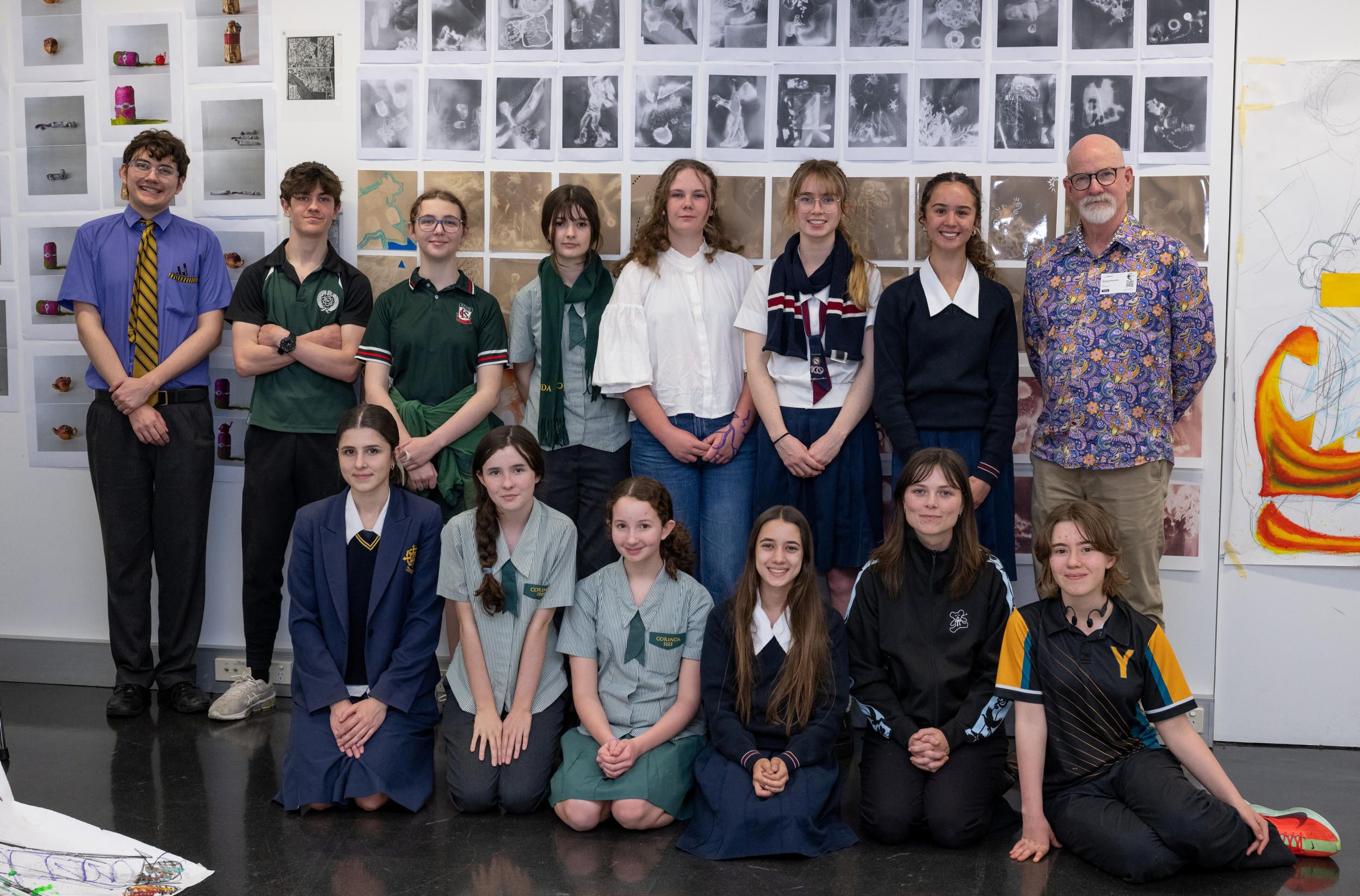 Art Academy participants with facilitators Andrew Peachey and Rachael Ryan  (Program Officer, Education and Curriculum) / Photograph: N Umek © QAGOMA