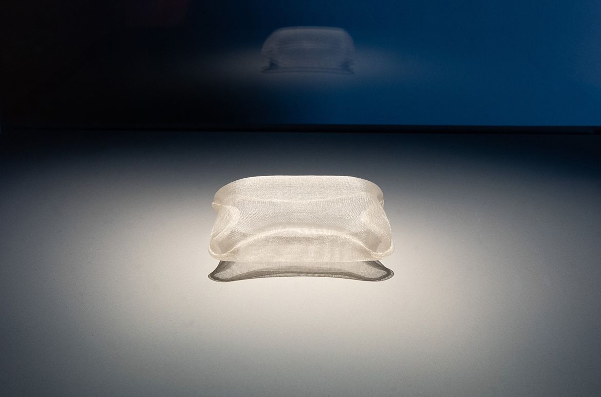 Rei Naito, Japan b.1961 / pillow for the dead 1998 / Silk organza, thread / 6.3 x 4.5 x 3cm / Purchased 1999. Queensland Art Gallery Foundation Grant / Collection: Queensland Art Gallery | Gallery of Modern Art / © Rei Naito / Photograph: M Campbell © QAGOMA