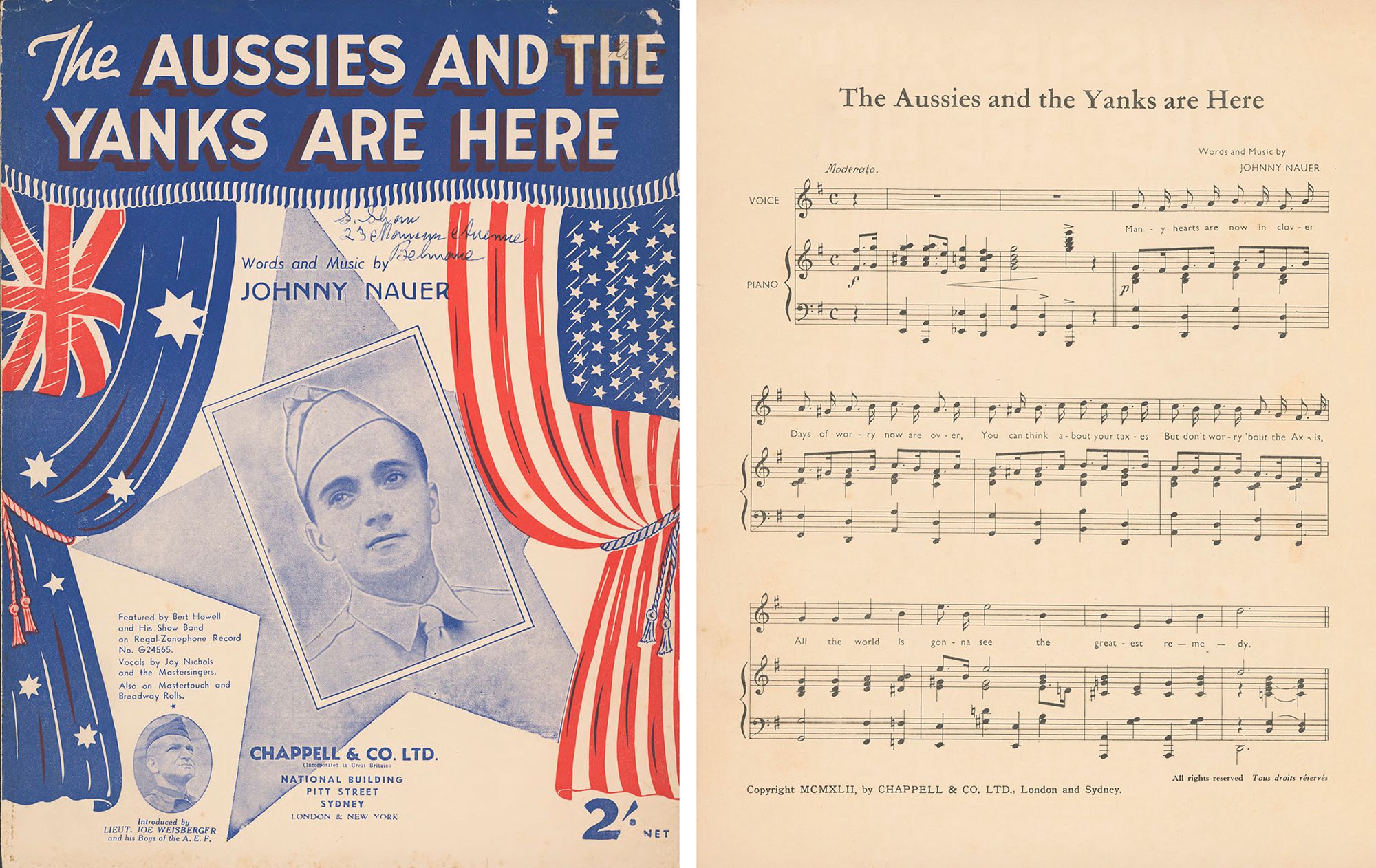 The Aussies and the Yanks are here 1942 / Sheet music / Courtesy: Trove