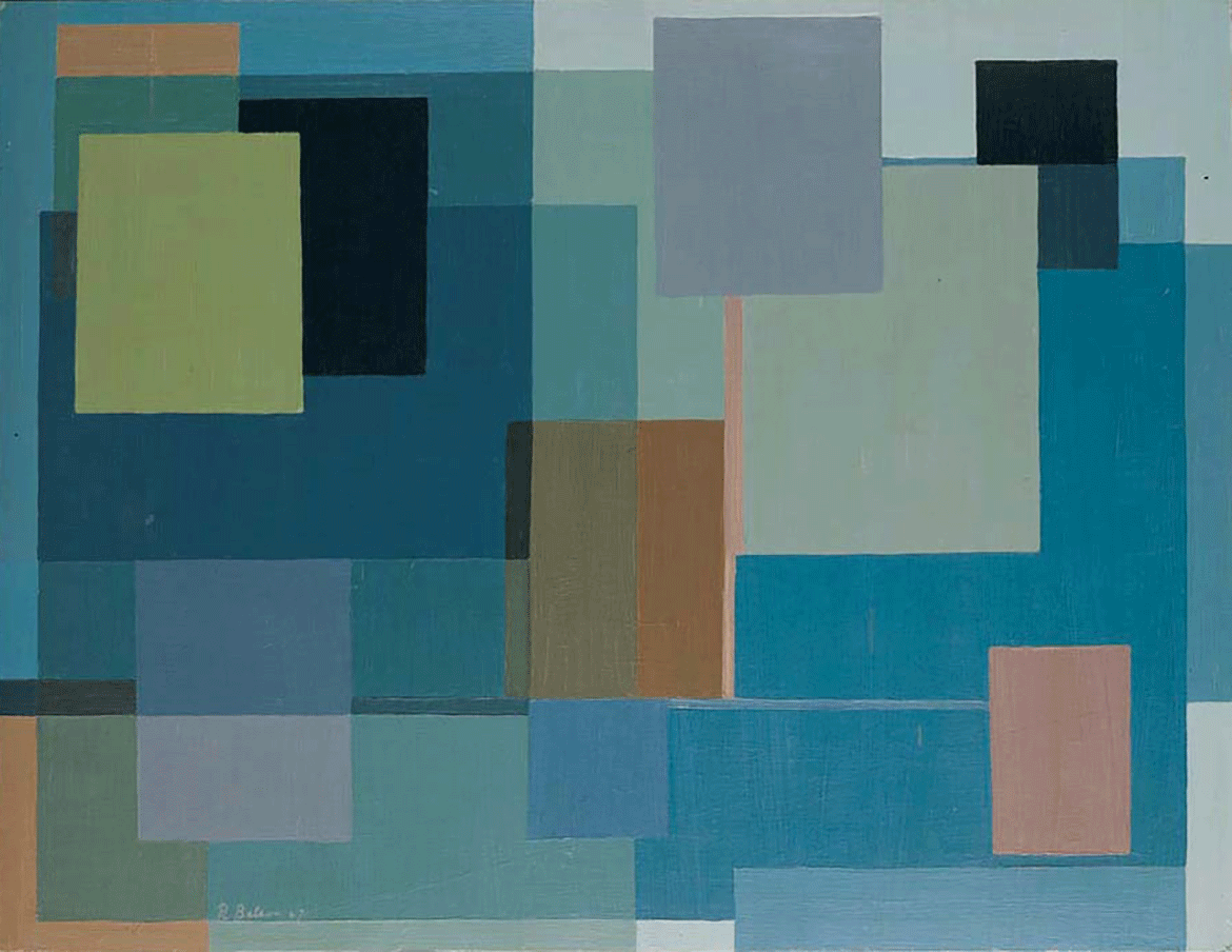 Ralph Balson, Australia 1890-1964 / Constructive painting 1947 / Oil on composition board / 69.5 x 90.7cm / Purchased 1984 / Collection: Queensland Art Gallery | Gallery of Modern Art / © Ralph Balson Estate