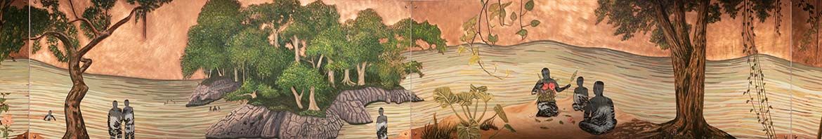 Lee Paje, The Philippines b.1980 / Somewhere, someday when we are the sea (detail) 2021 / Oil on copper / 12 panels: 45.7 x 121.9 (each) / Commissioned for ‘The 10th Asia Pacific Triennial of Contemporary Art’ (APT10). Purchased 2021 with funds from Tim Fairfax AC through the Queensland Art Gallery | Gallery of Modern Art Foundation / Collection: Queensland Art Gallery | Gallery of Modern Art / © Lee Paje
