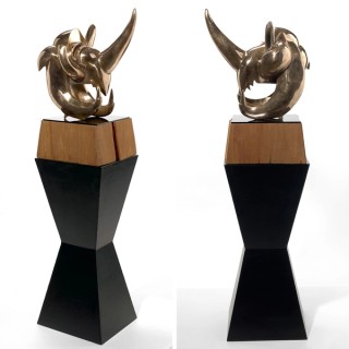 Joel Elenberg, Australia 1948-80 / Rhinoceros head c.1977 / Bronze, glass, timber and metal / 49 x 23.4 x 46 cm 103.1 cm (ht. with base) / Purchased 1977 / Collection: Queensland Art Gallery | Gallery of Modern Art / © QAGOMA