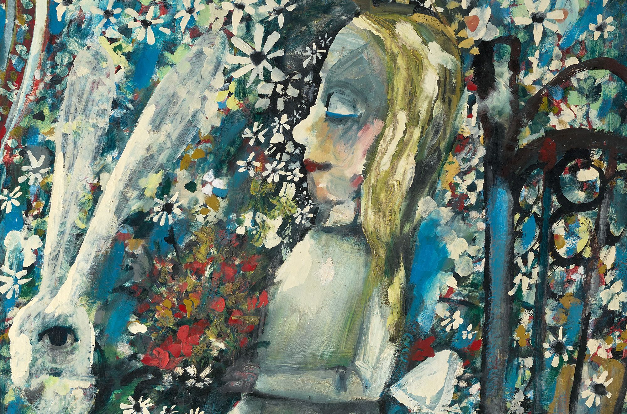 Charles Blackman, Australia 1928–2018 / The Blue Alice (detail) 1956-57 / Tempera, oil and household enamel on composition board / 122 x 122cm / Purchased 2000. The Queensland Government's special Centenary Fund / Collection: Queensland Art Gallery | Gallery of Modern Art / © Charles Blackman/Copyright Agency