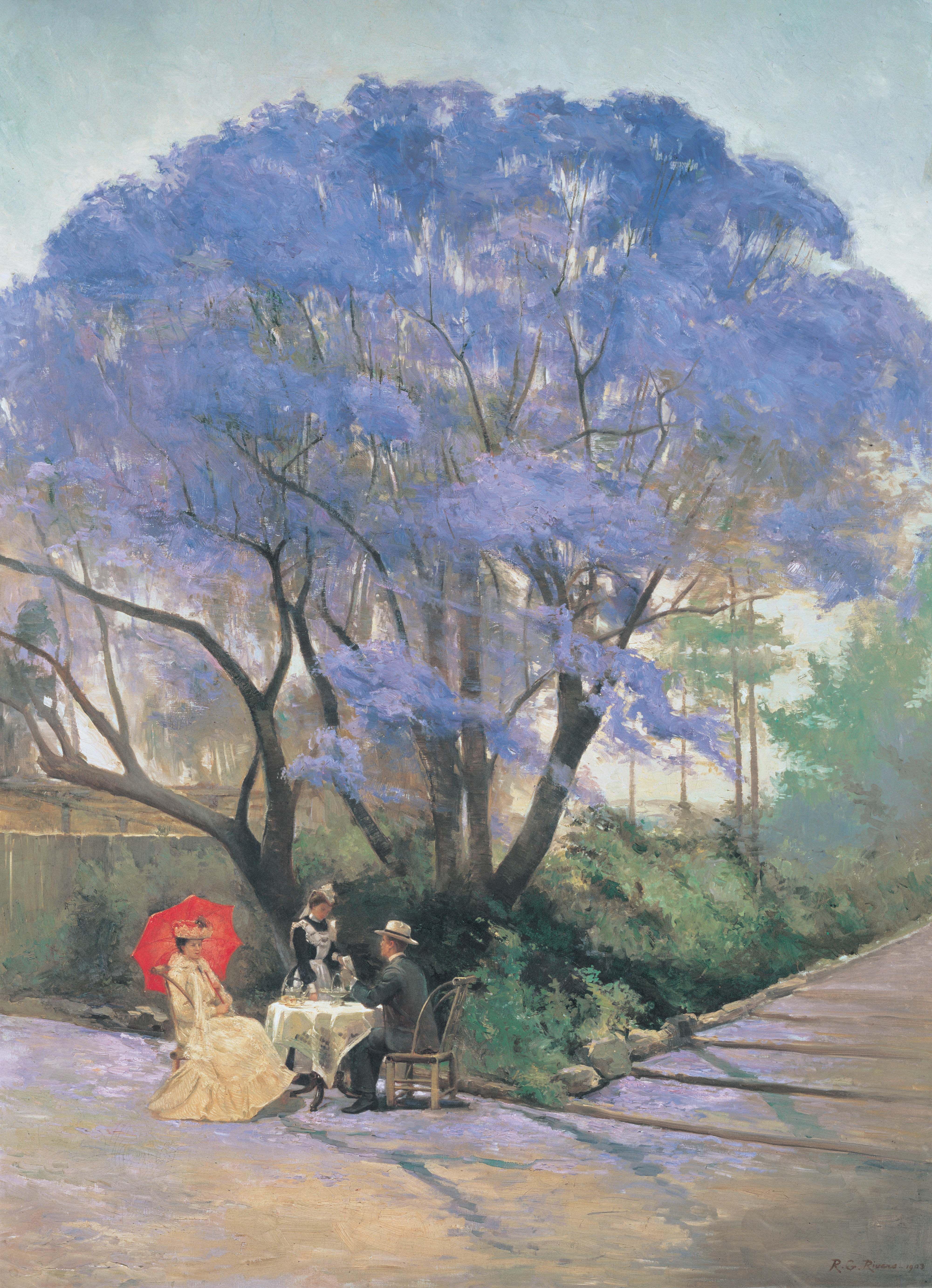 R. Godfrey Rivers, England/Australia 1858-1925 / Under the jacaranda 1903 / Oil on canvas / 143.4 x 107.2 cm / Purchased 1903 / Collection: Queensland Art Gallery | Gallery of Modern Art