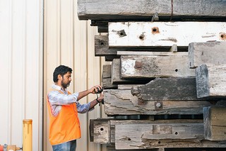 APT8 artist Asim Waqif visiting Kennedy’s Timbers with QAGOMA Exhibitions design staff