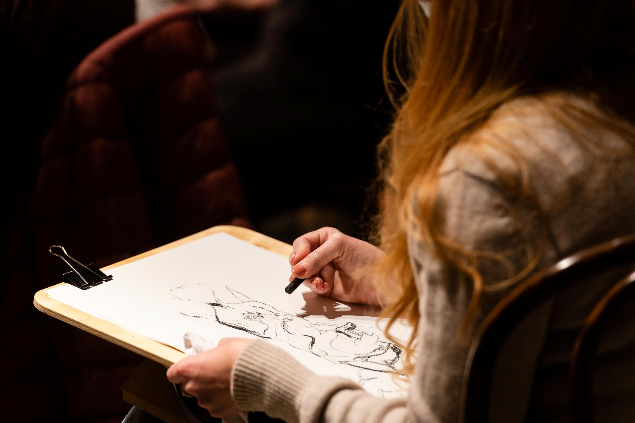 Visitor Drawing at After Hours Event / September 2021 / Gallery of Modern Art, Brisbane / Photography: M Pricop, QAGOMA 