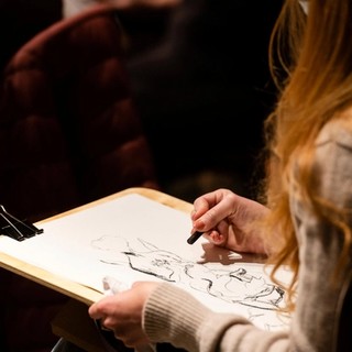 Visitor Drawing at After Hours Event / September 2021 / Gallery of Modern Art, Brisbane / Photography: M Pricop, QAGOMA