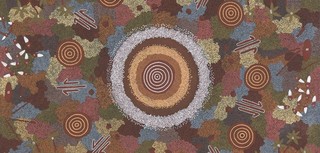 Kumantje Jagamara, Warlpiri/Luritja people, Australia b.c.1946-2020 / Kangaroo and Rain Dreaming (detail) 1989 / Synthetic polymer paint on canvas / 141 x 186cm / Purchased 1990 with funds from ARCO Coal Australia Inc. through the Queensland Art Gallery Foundation / Collection: Queensland Art Gallery | Gallery of Modern Art / © Estate of Kumantje Jagamara. Licensed by Aboriginal Artists Agency Ltd