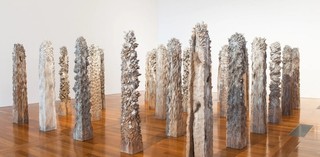 Shigeo Toya, Japan b.1947 / Woods III 1991-92 / Wood, ashes and synthetic polymer paint / 30 pieces:220 x 30 x 30cm (each, irreg., approx.);220 x 530 x 430cm (installed) / The Kenneth and Yasuko Myer Collection of Contemporary Asian Art. Purchased 1994 with funds from The Myer Foundation and Michael Sidney Myer through the QAG Foundation and with the assistance of the International Exhibitions Program / Collection: Queensland Art Gallery | Gallery of Modern Art / © Shigeo Toya