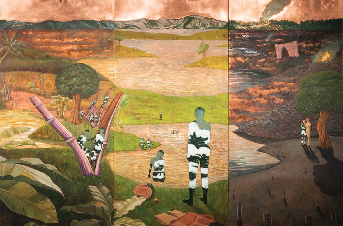 Lee Paje, The Philippines b.1980 / The Stories that Weren’t Told 2019 / Oil on copper mounted on wood / 243.8 x 300cm / Purchased 2021 with funds from Terry and Mary Peabody and Mary-Jeanne Hutchinson through the Queensland Art Gallery | Gallery of Modern Art Foundation / Collection:
Queensland Art Gallery | Gallery of Modern Art / © Lee Paje