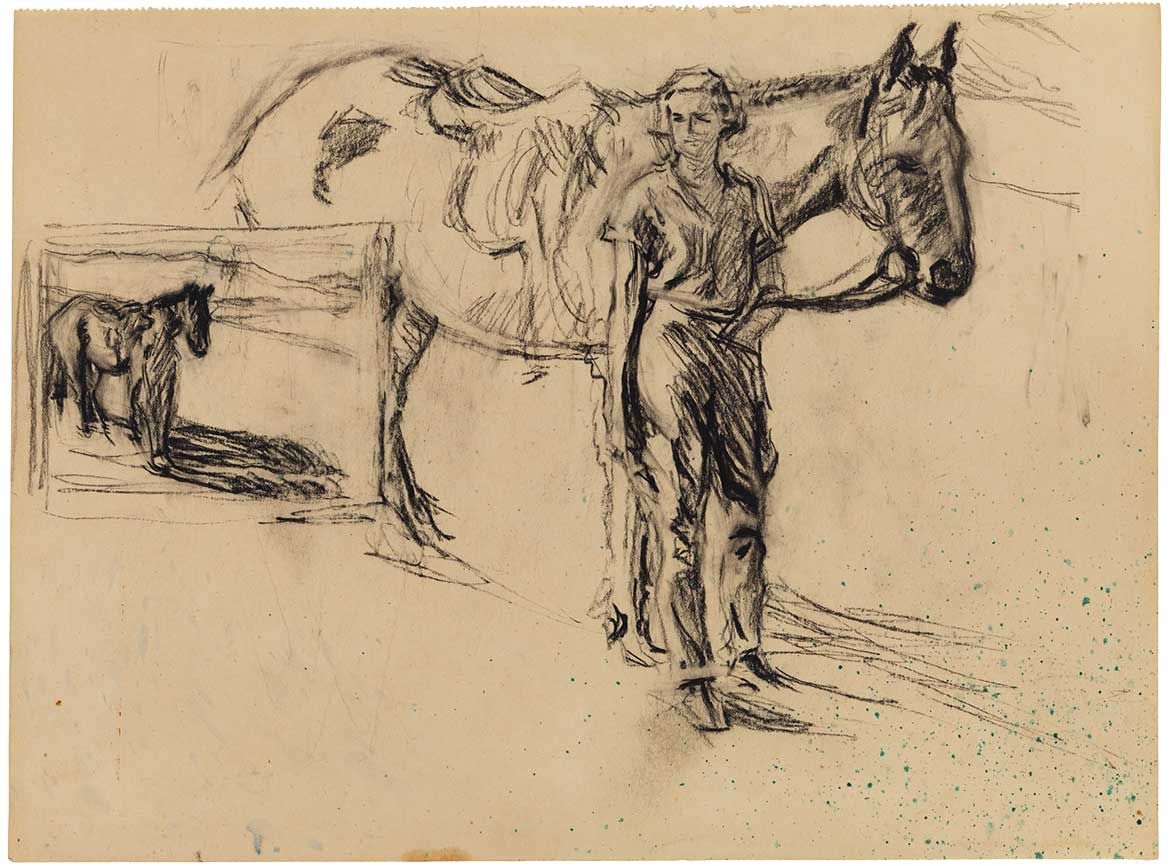 Hilda Rix Nicholas, Australia 1884–1961 / Study for 'The fair musterer’ c.1935 / Crayon on paper / 22.5 x 30.5cm / Gift of Rix Wright 1998. Donated through the Australian Government’s Cultural Gifts Program / Collection: Queensland Art Gallery | Gallery of Modern Art / © Hilda Rix Nicholas Estate