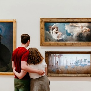 Visitors view works on display in the Josephine Ulrick & Win Schubert Galleries (Galleries 10, 11, 12 and 13) at Queensland Art Gallery