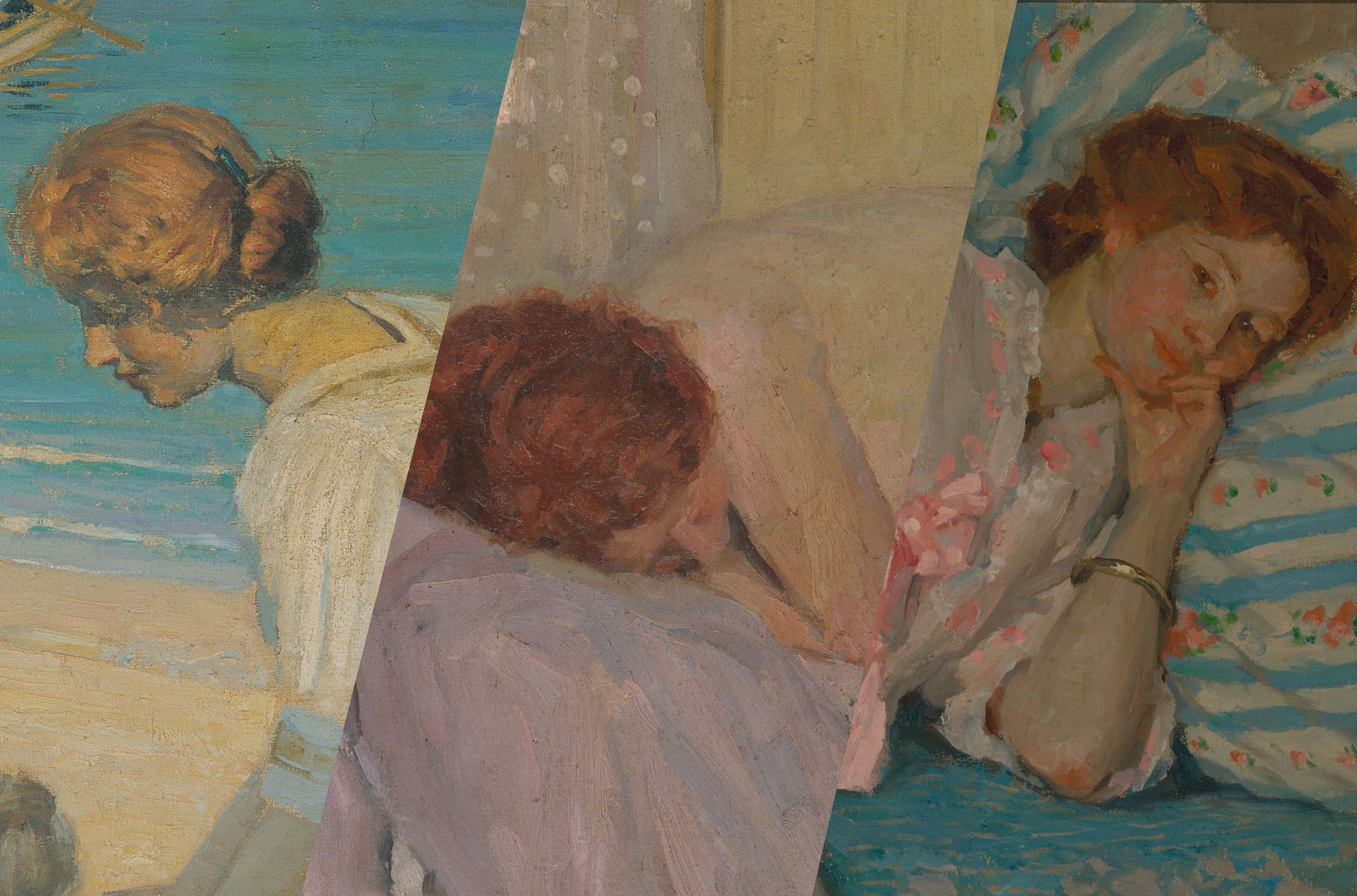 (l-r details) E Phillips Fox, Australia/France 1865-1915 / Bathing hour (L’heure du bain) c.1909 / Resting c.1910-11 / The end of the story c.1911-12 / Collection: Queensland Art Gallery | Gallery of Modern Art