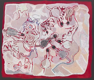 Angkaliya Curtis, Pitjantjatjara people, Australia b.1928 / Cave Hill 2010 / Synthetic polymer paint on canvas / 170 x 197cm / Purchased 2010 with funds from Margaret Mittelheuser AM and Cathryn Mittelheuser AM through the QAG Foundation / Collection: Queensland Art Gallery | Gallery of Modern Art / © Angkaliya Curtis