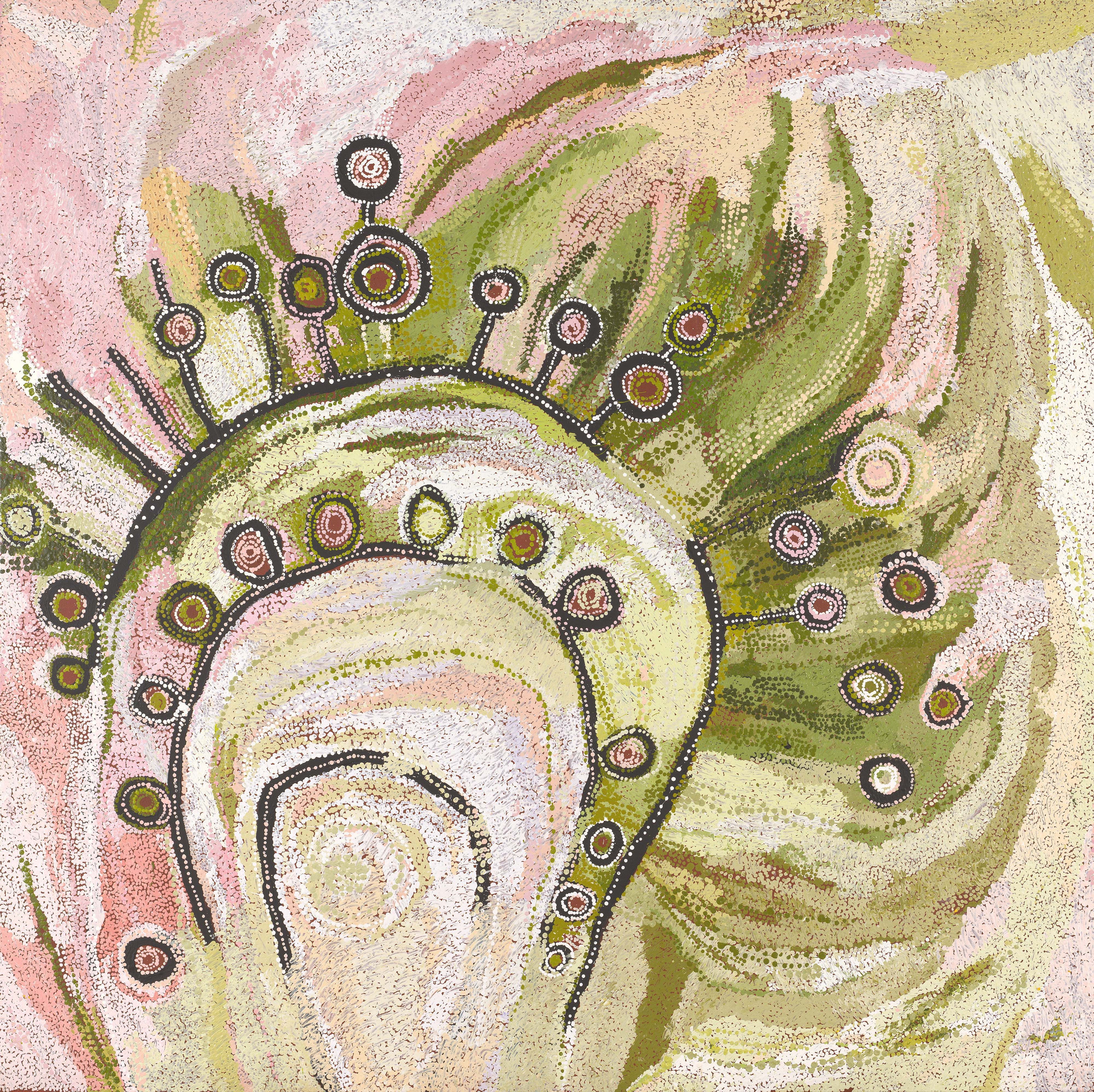 Mrs Burton, Pitjantjatjara people, Australia 1925-2021 / Ngayuku ngura - My Country 2018 / Synthetic polymer paint on linen / 197 x 198cm / Purchased 2018. Queensland Art Gallery | Gallery of Modern Art Foundation / Collection: Queensland Art Gallery | Gallery of Modern Art / © Wawiriya Burton/ Copyright Agency