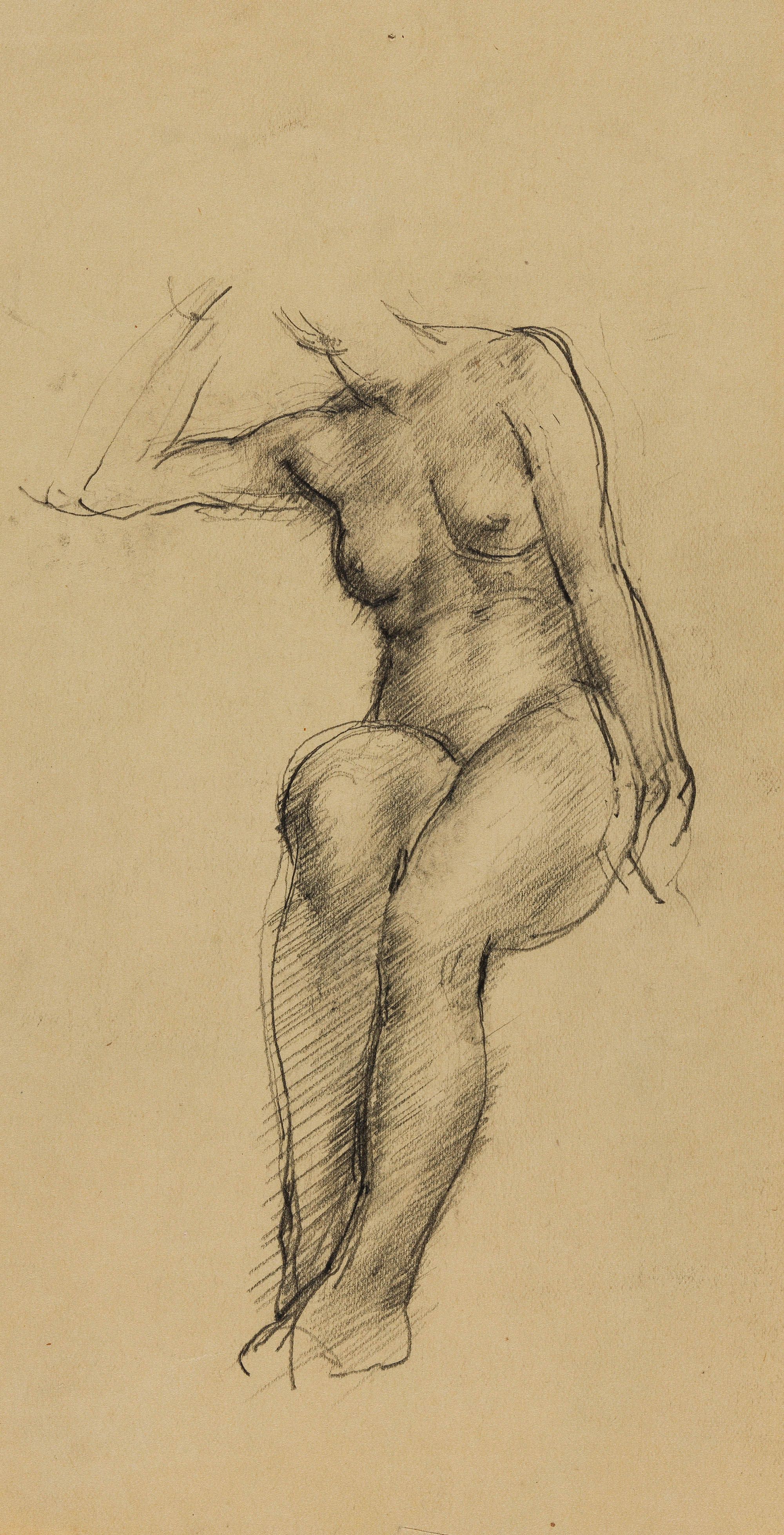 Ian Fairweather, Scotland/Queensland Australia 1891–1974 / Untitled (sketch of seated nude female figure) 1920–24 / Pencil on thick cream wove paper / 25.7 x 13.6cm (sheet; irreg) / Purchased 1983 with the assistance of the Philip Bacon Galleries.John Darnell Bequest / Collection: Queensland Art Gallery | Gallery of Modern Art / © Ian Fairweather/DACS/Copyright Agency