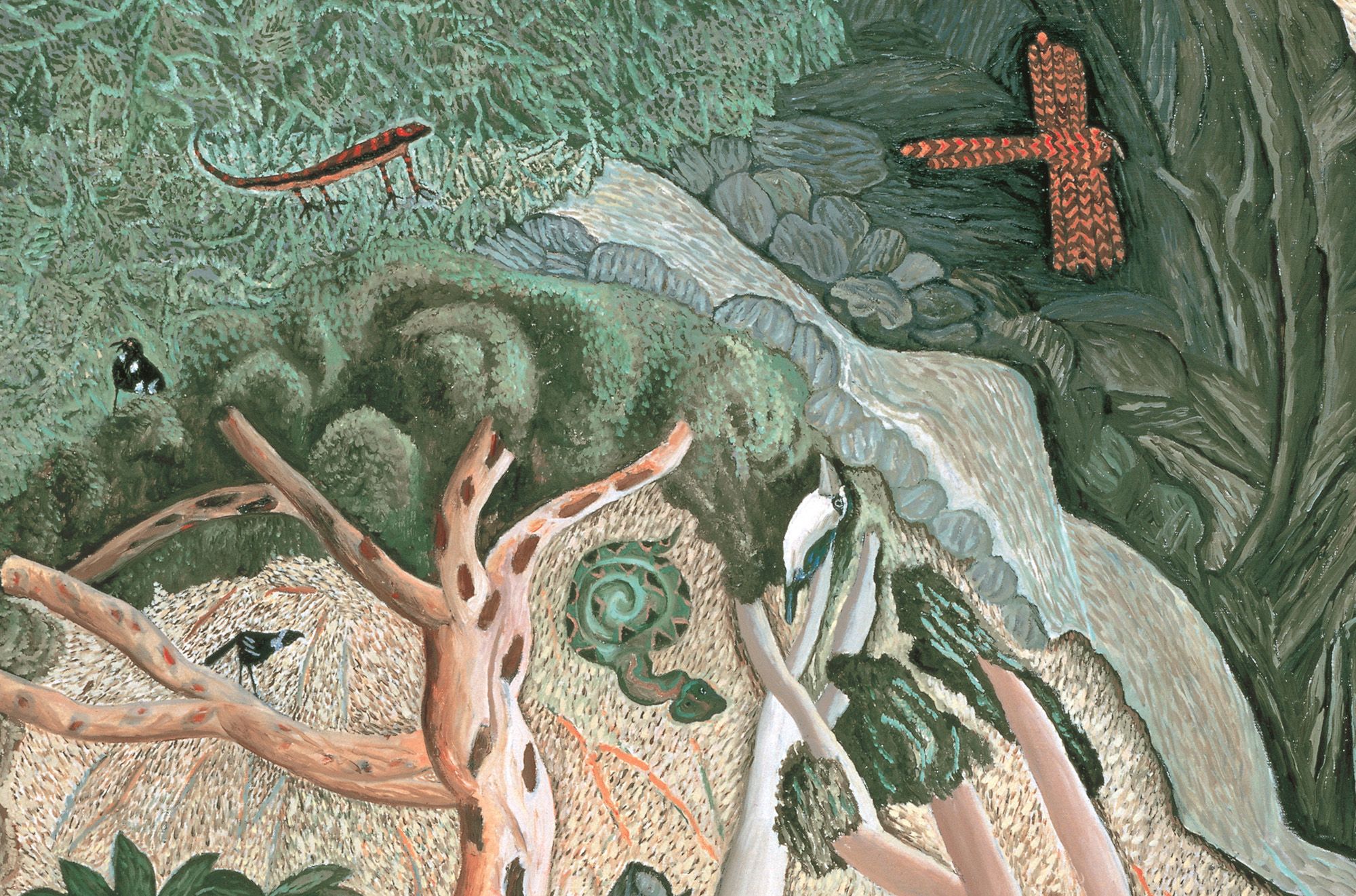 William Robinson, Queensland Australia 1936–2025 / William and Shirley, flora and fauna (detail) 1985 / Oil on canvas / 126 x 187cm / Purchased 1985 / Queensland Art Gallery | Gallery of Modern Art / © QAGOMA