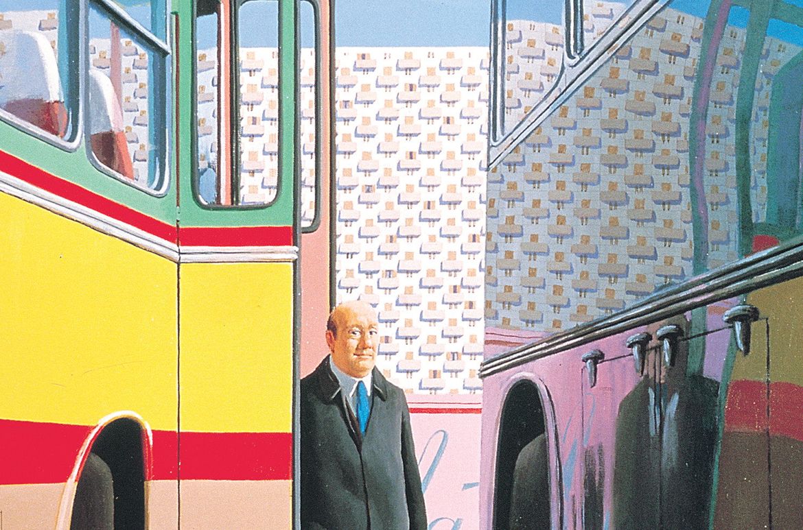Jeffrey Smart, Australia/Italy 1921-2013 / The traveller (detail) 1973 / Synthetic polymer paint and oil on canvas / 100.5 x 116cm / Purchased 1975 with the assistance of an Australian Government Grant through the Visual Arts Board of the Australia Council / Collection: Queensland Art Gallery | Gallery of Modern Art / © QAGOMA