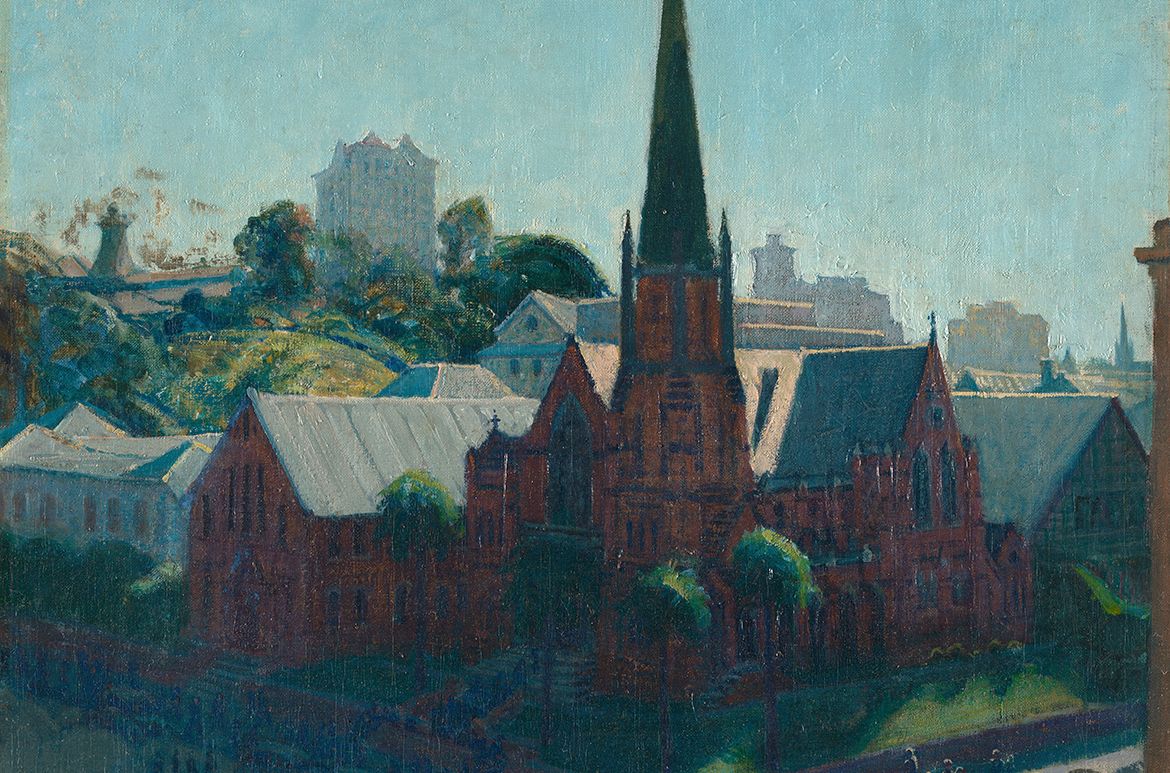 Vida Lahey, Australia 1882-1968 / Wintry sunshine (detail) 1931-32 / Oil on canvas on board / 56 x 56cm / Purchased 2022 with funds from the Bequest of James F Bowler through the QAGOMA Foundation / Collection: Queensland Art Gallery | Gallery of Modern Art / © QAGOMA