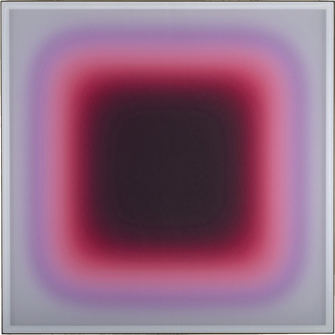 Jonny Niesche, Australia b.1972/ Schein blossom (mond) 2020 / Dye sublimation print on polyester voile, powder-coated steel, wood and mirror-polished brass / 176 x 176 x 3.4cm / Gift of the artist through the QAGOMA Foundation 2023. Donated through the Australian Government’s Cultural Gifts Program / Collection: Queensland Art Gallery | Gallery of Modern Art / © Jonny Niesche