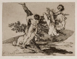 Francisco de Goya, 1746, Fuendetodos, Zaragoza – 1828, Bordeaux / Grande hazaña! con muertos! (An heroic feat! With dead men!) 1810–15 / Plate 39 from Los Desastres de la Guerra (The Disasters of War), impression from the first edition, published 1863, Madrid / Etching, lavis, and dry-point, with surface tone, on ivory-coloured wove paper / 15.6 x 20.8cm / Collection: Museo Nacional del Prado, Madrid / © Photographic Archive, Museo Nacional del Prado, Madrid