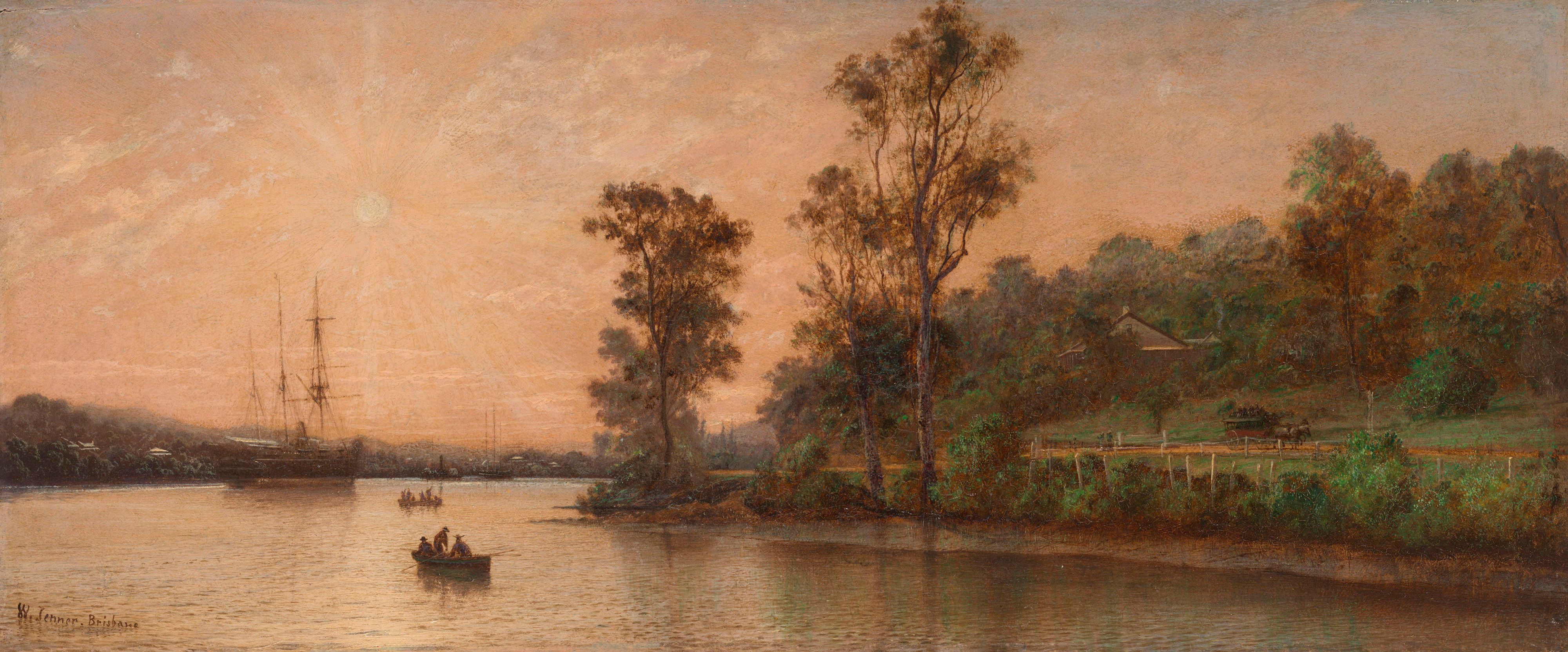 Isaac Walter Jenner, England/Australia 1836-1902 / Hamilton Reach, Brisbane (detail) 1885 / Oil on wood panel / 21.7 x 52.4cm / Purchased 1986 / Collection: Queensland Art Gallery | Gallery of Modern Art