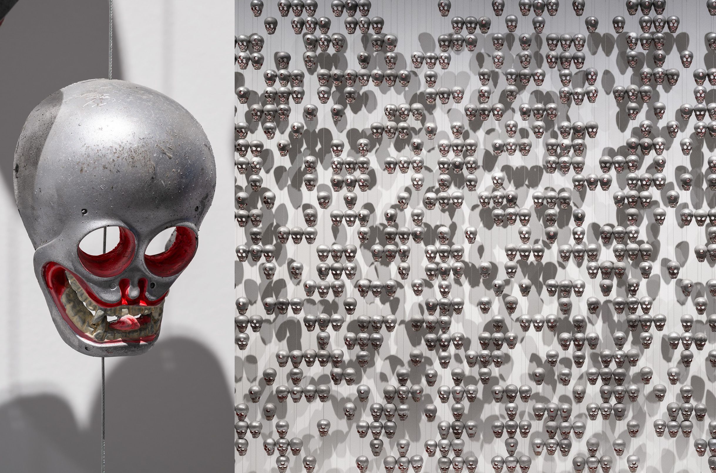 Nomin Bold, Mongolia b.1982 / Ochirbold Ayurzana, Mongolia b.1976 / Cup of life (details) 2023 / Metal and aluminium / 1967 skulls: 13 × 10.5 × 6.5cm (each, approx.); 400 × 1400cm (installed) / Courtesy: The artists