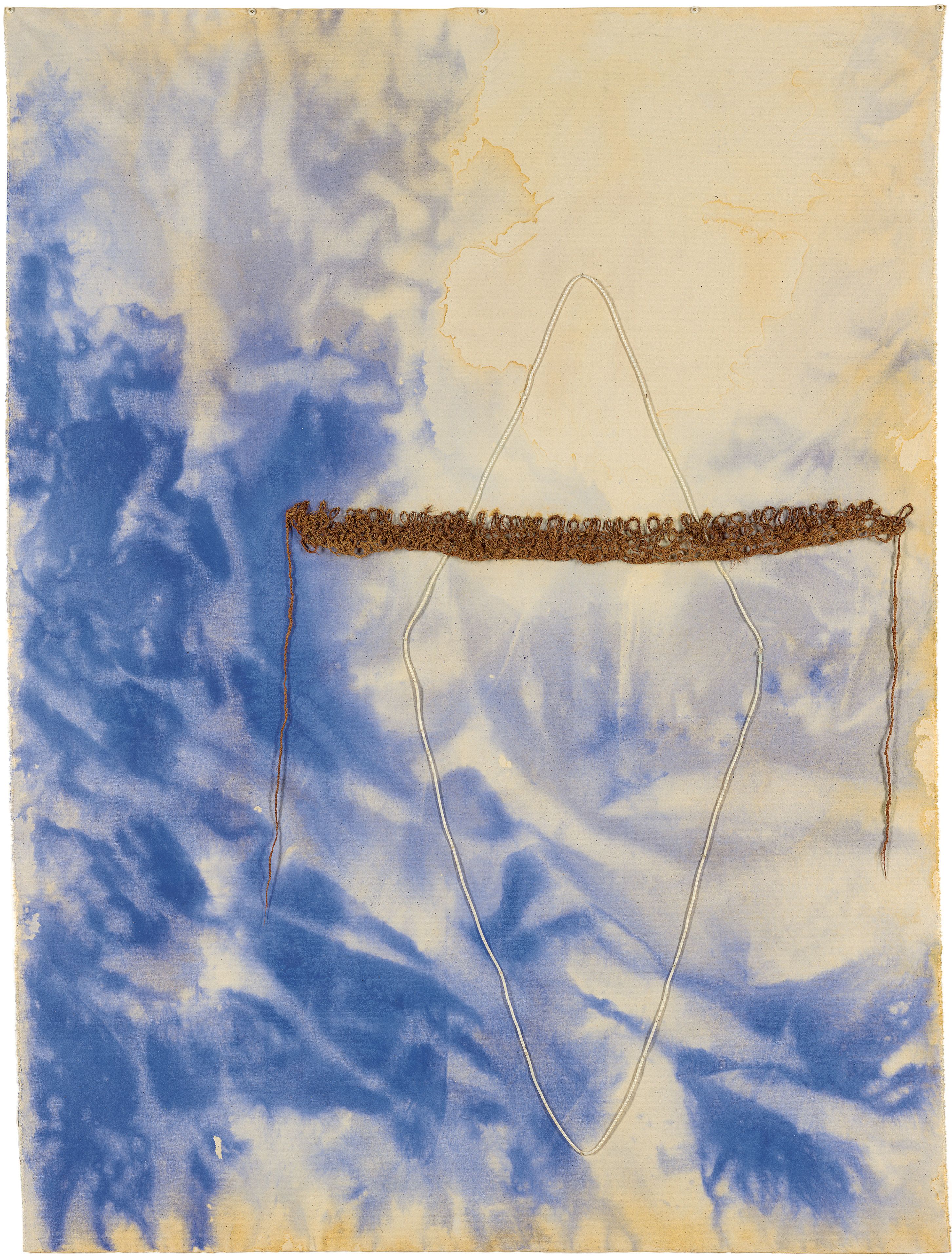 Judy Watson / Waanyi people / Australia b.1959 / driftnet 1998 / pigment, synthetic string, stringy bark, twine on canvas / 180.0 × 136.0 cm / Purchased, 1999 / National Gallery of Victoria, Melbourne